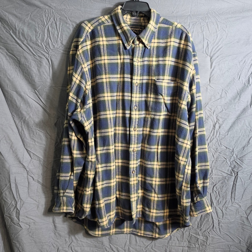 Abercrombie & Fitch Vintage Plaid Flannel Shirt Mens XL Blue Green Cotton Heavy